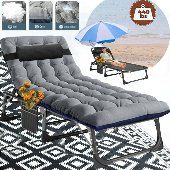 Lilypelle folding cot with mattress,Heavy Duty Sleeping Cots with Carry Bag,Double Layer Oxford Portable Folding Camping Cot for Home ,Office Nap and Outdoor Beach,Beach,Gray