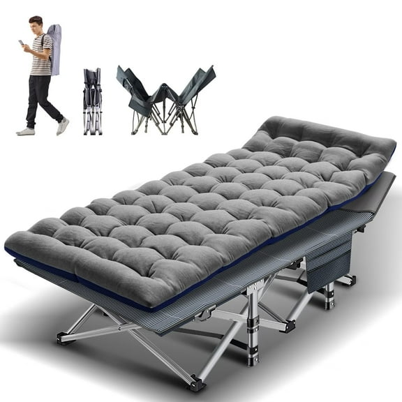 Lilypelle folding cot with mattress,Heavy Duty Sleeping Cots with Carry Bag,Double Layer Oxford Portable Folding Camping Cot for Home ,Office Nap and Outdoor Beach,Upgrade Blue