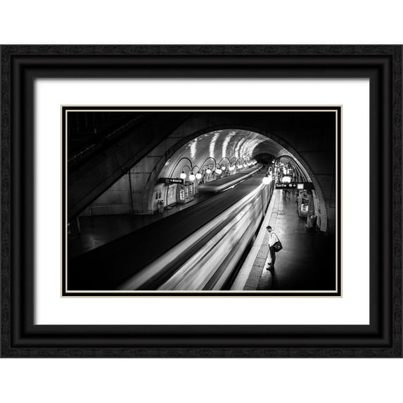 Lim, Michael 24x17 Black Ornate Wood Framed with Double Matting Museum Art Print Titled - Paris Metro