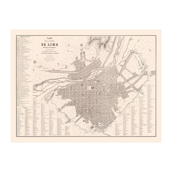 Lima Art, 1865 Vintage Map of Lima Peru History Wall Decor Gift, Old Lima Map - 24" x 18" Unframed Print