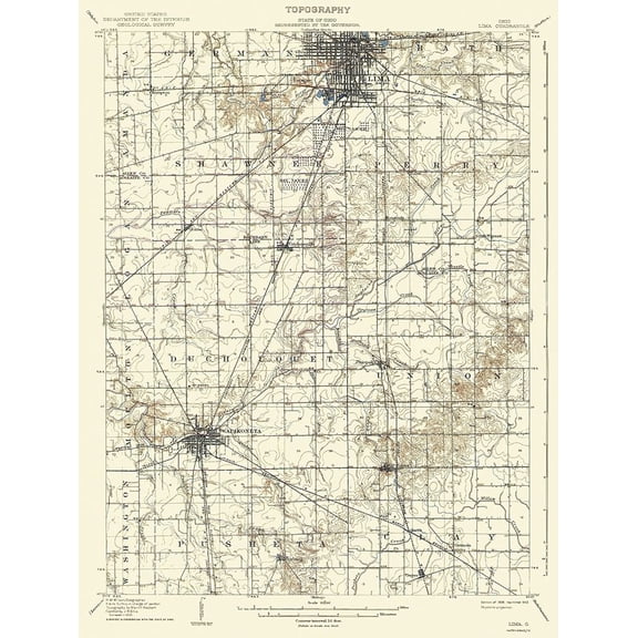 Lima Ohio Quad - USGS 1906 Poster Print by USGS USGS OHLI0001