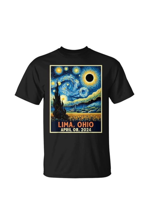 Lima Ohio Total Solar Eclipse 2024 Starry Night Van Gogh TShirt