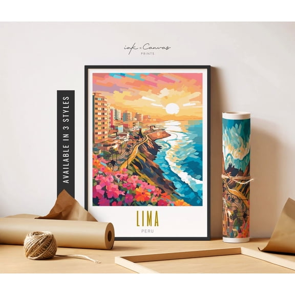 Lima Peru Art Poster Miraflores Lima Poster Peruvian Wall Art Retro Destination Posters Lima City Poster Travel Art UNFRAMED Poster, 8x12