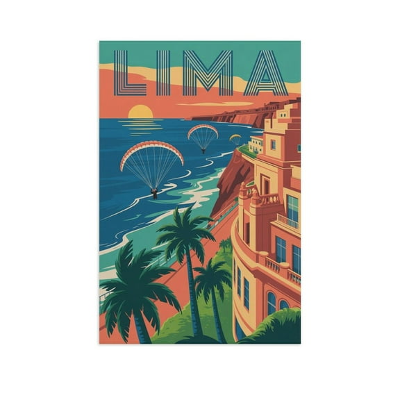 Lima Peru Vintage City Travel Poster with Coastal Views And Art Deco Charm Canvas Poster