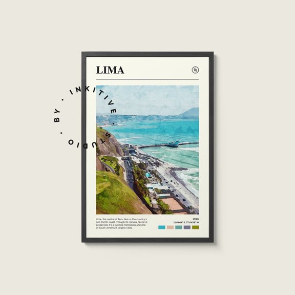 Lima Poster, Peru Watercolor Photo, Painted Travel Print, Travel Photo, Wall Art, Home Decor