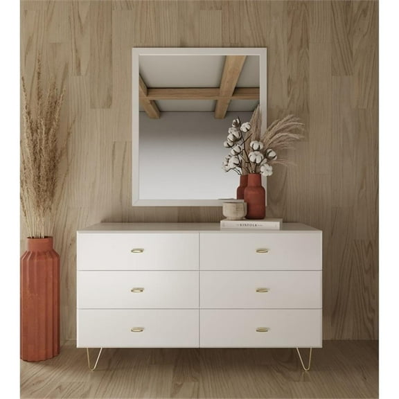 Limari Home Bryan Modern MDF Wood and Metal Bedroom Dresser in White/Gold