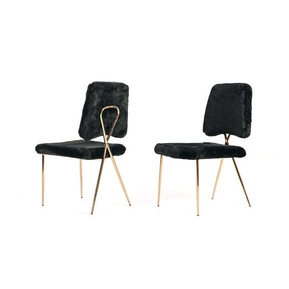 Limari Home Candace 17" Faux Fur Fabric/Metal Dining Chairs in Black (Set of 2)