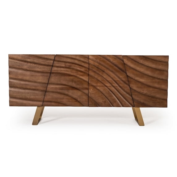 Limari Home Finley 4-Door Wood & Stainless Steel Buffet in Walnut/Gold