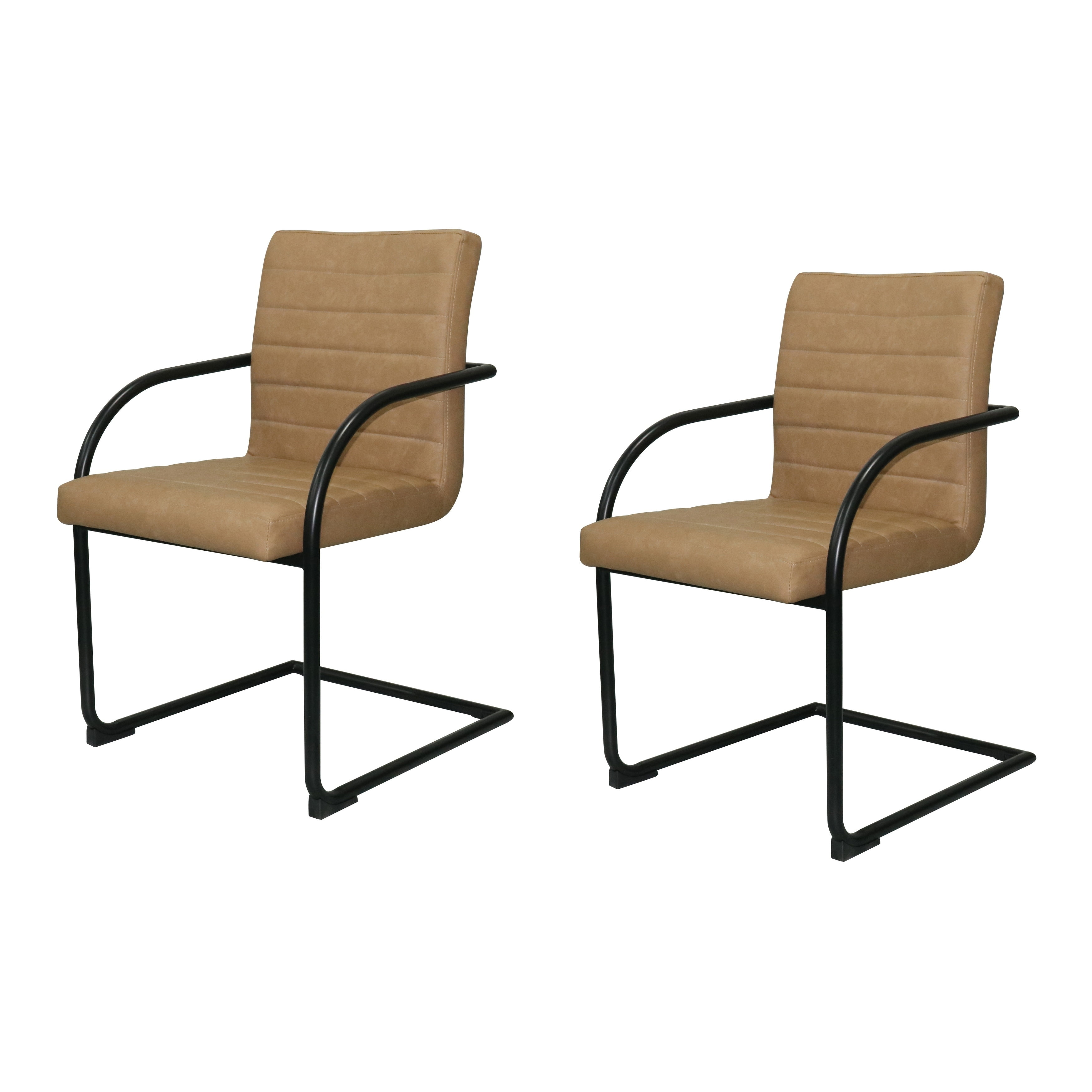Tan Faux Leather Upholstered Arm Chair with Metal Frame