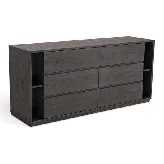 Limari Home Jagger Veneer and Solid Wood 6-Drawers Bedroom Dresser in Gray