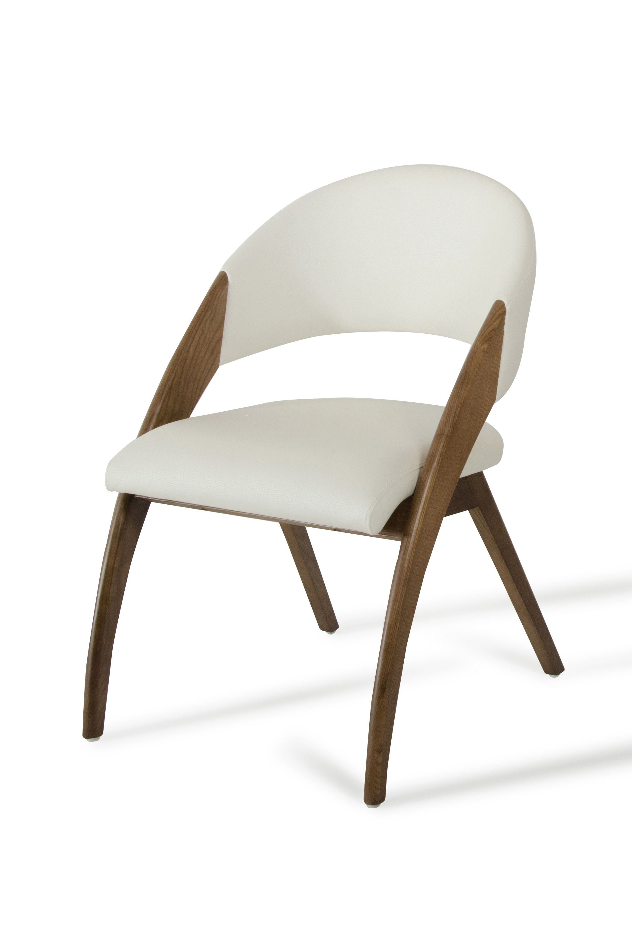 Off-White Faux Leather Walnut Wood Upholstered Side Chair