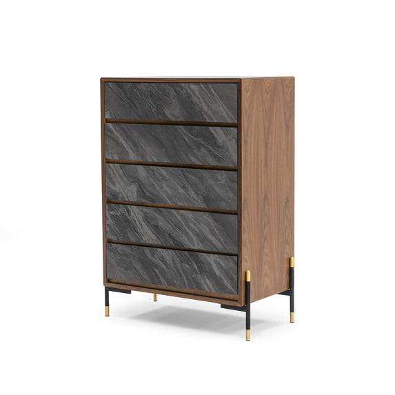 Limari Home Metcalf Mid-Century Veneer and MDF Wood Bedroom Chest in Gray/Walnut