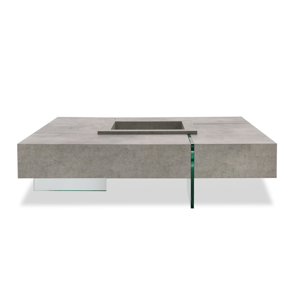 Modern Square Gray Glass Coffee Table with Floating Illusion