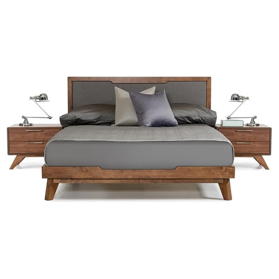 Limari Home Soria 64x83" Modern Fabric & Wood Queen Bed in Gray/Walnut
