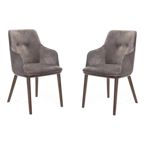 Limari Home Theresa 18" Solid Wood Dining Chairs in Gray/Walnut (Set of 2)