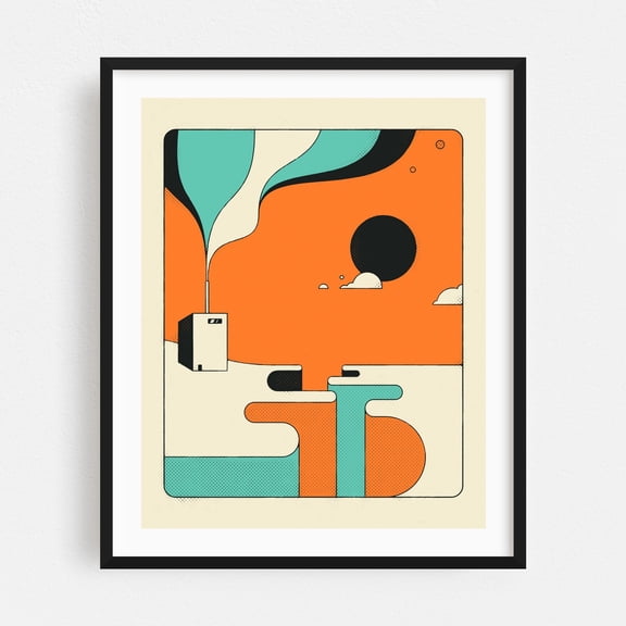 Limbo (1) - Illustration Abstract Geometric Modern Art Surrealism Minimalist Bauhaus Black Framed Wall Art Print 9 x 12 inches