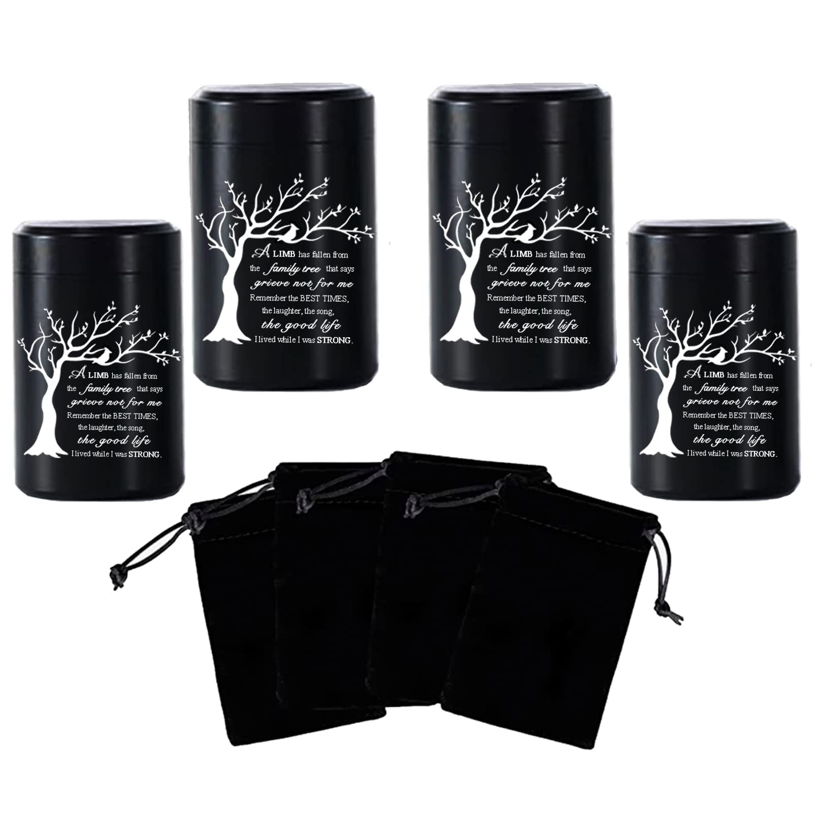 Limbo's Small Keepsake Urns - Set of 4 Aluminium Mini Urns for Human/Pet Ashes - Black