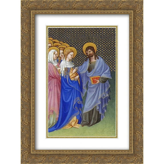Limbourg brothers 2x Matted 18x24 Gold Ornate Framed Art Print 'David Foresees the Mystic Marriage of Christ and the Church'