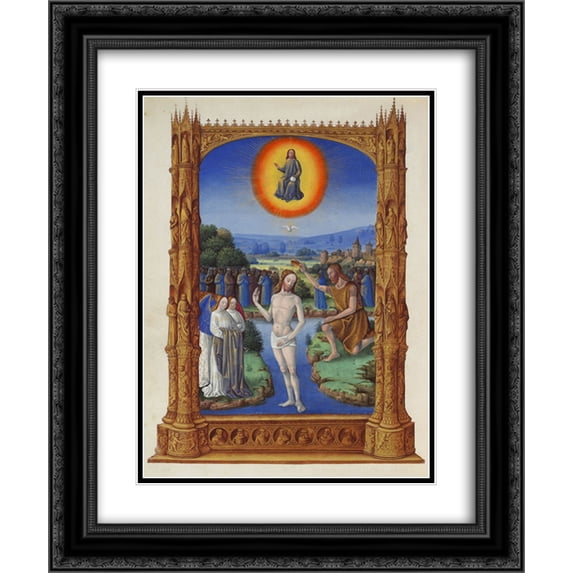 Limbourg brothers 2x Matted 20x24 Black Ornate Framed Art Print 'The Baptism of Christ'