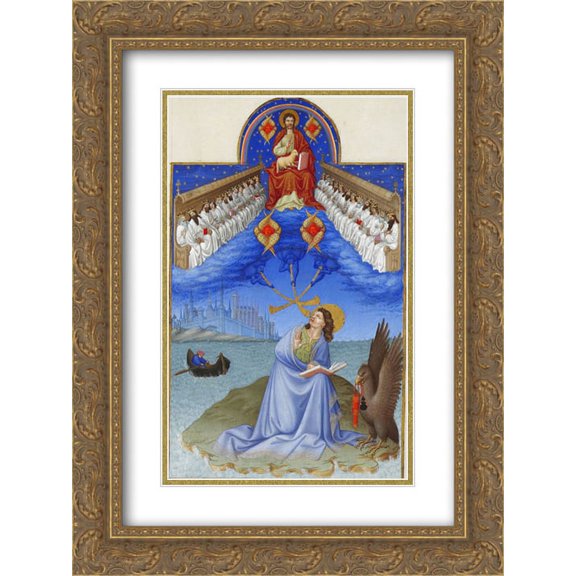 Limbourg brothers 2x Matted 20x24 Gold Ornate Framed Art Print 'Saint John on Patmos'