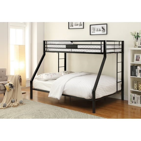 Limbra Sandy Black Metal Bunk Bed - Twin XL/Queen, 63"H x 83"W, Includes Guard Rail & Double Ladder, Space-Saving Design for Dorms & Bedrooms, No Box Spring Needed