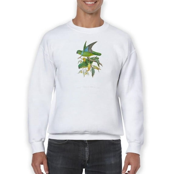 Lime And Cerulean Parrots Ii. Sweatshirt Men -John Gould Designs, Male XX-Large