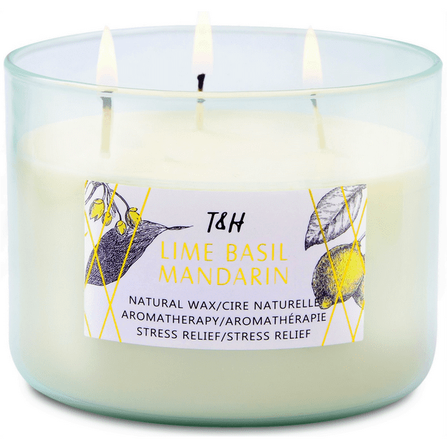Lime Basil Mandarin 3-Wick Candle | Natural Soy Wax Candle for Home, 15.8 Oz Large Aromatherapy Candle for Relaxation, Scented Candle for Women and Men, Luxury Candle Gift for Him and Her