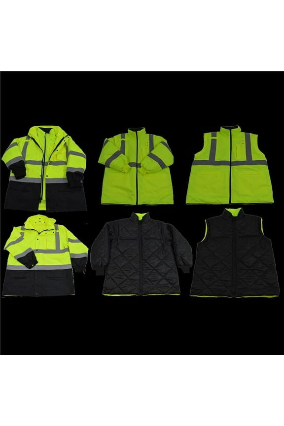 Lime & Black Two Tone Waterproof 6-In-1 Parka Jacket Ansi Class 3 Light Weight Outer Jacket & Thermal Inner Inner Jacket Removable Hood, 5X