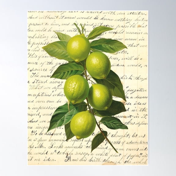Lime Branch Vintage Botanical Collage On Antique Book Page Poster Wall Art, Modern Wall Decor For Living Room Bedroom, 8x12 UNFRAMED