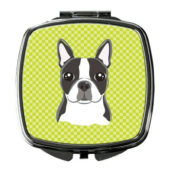 Lime Checkered Boston Terrier Compact Mirror