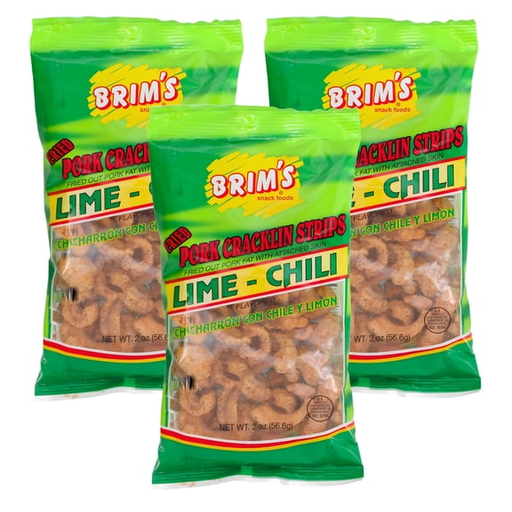 Lime-Chili Cracklin Strips Pork Rind Snacks 2 oz Bags Savory Chips for Home Party Favor Picnic Movie Night BBQ Snacking Gift Supplies - Pack of 3