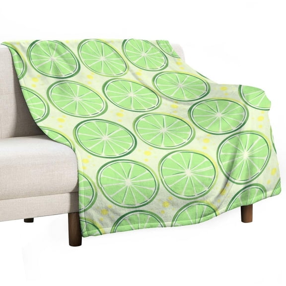 Lime Citrus Print Flannel Throw Blanket, Soft Anti-Pilling Lightweight Cozy Blanket for Couch Sofa Bed Travel, Green Fruit Pattern Decorative Blanket