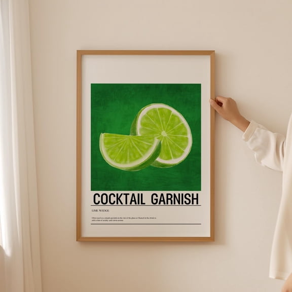 Lime Cocktail Garnish Print, Cocktail Wall Art Prints, Green Art Bar Signs Kitchen Decor, Fruit Artwork Retro Posters Unframed Paper Print