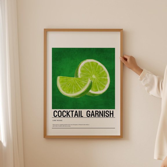 Lime Cocktail Poster Green Kitchen Wall Art Drink Garnish Decor, Unframed Paper Poster 8x10in