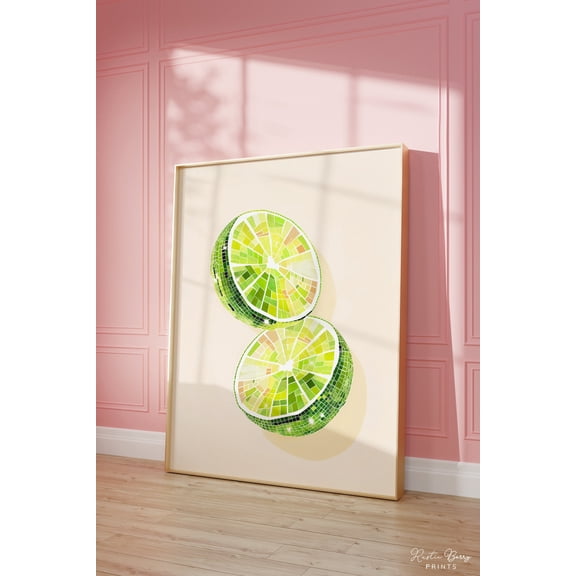 Lime Disco Poster Trendy Kitchen Wall Art Citrus Decor, Stretched Canvas 8x10in