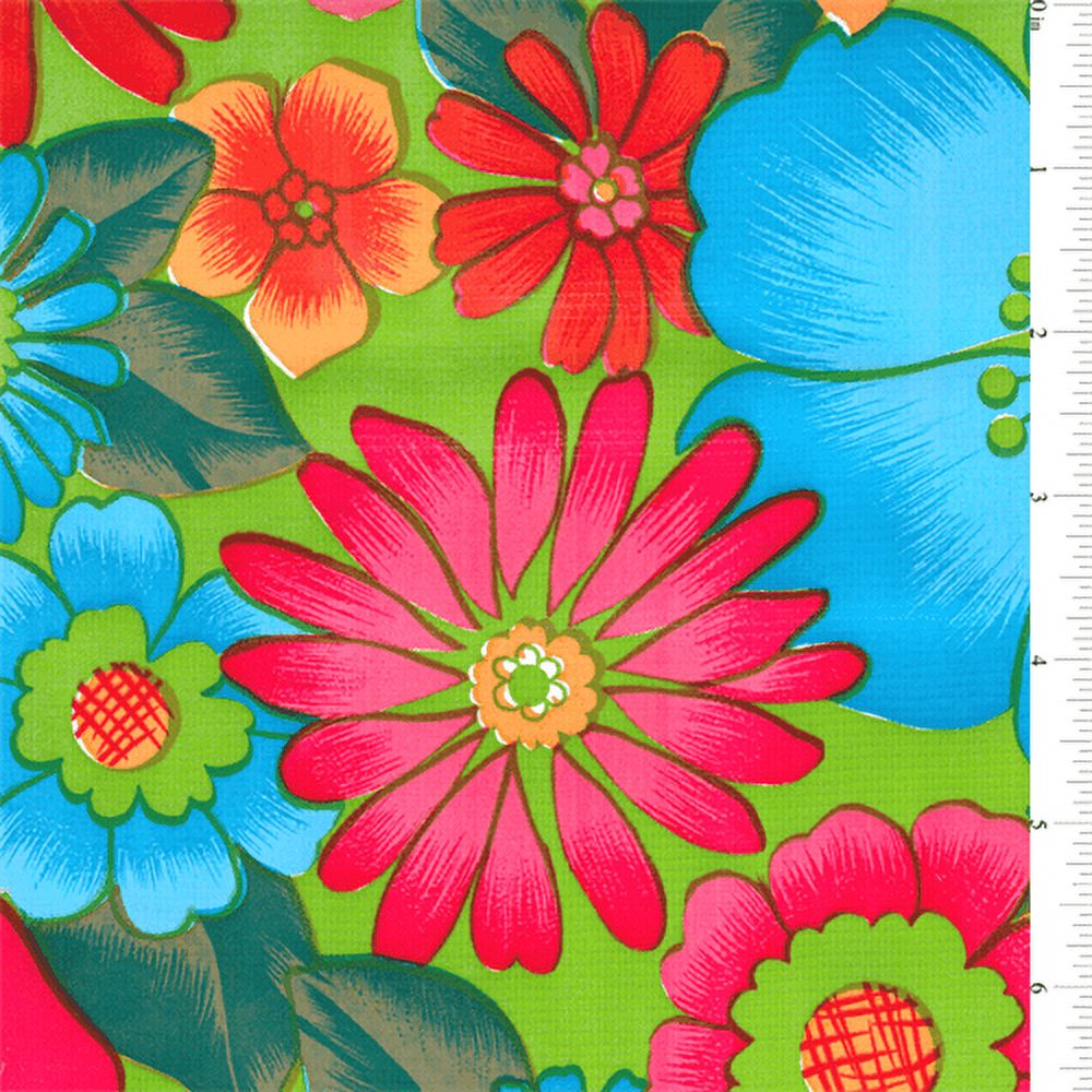 Lime Floral Oilcloth, Fabric By the Yard