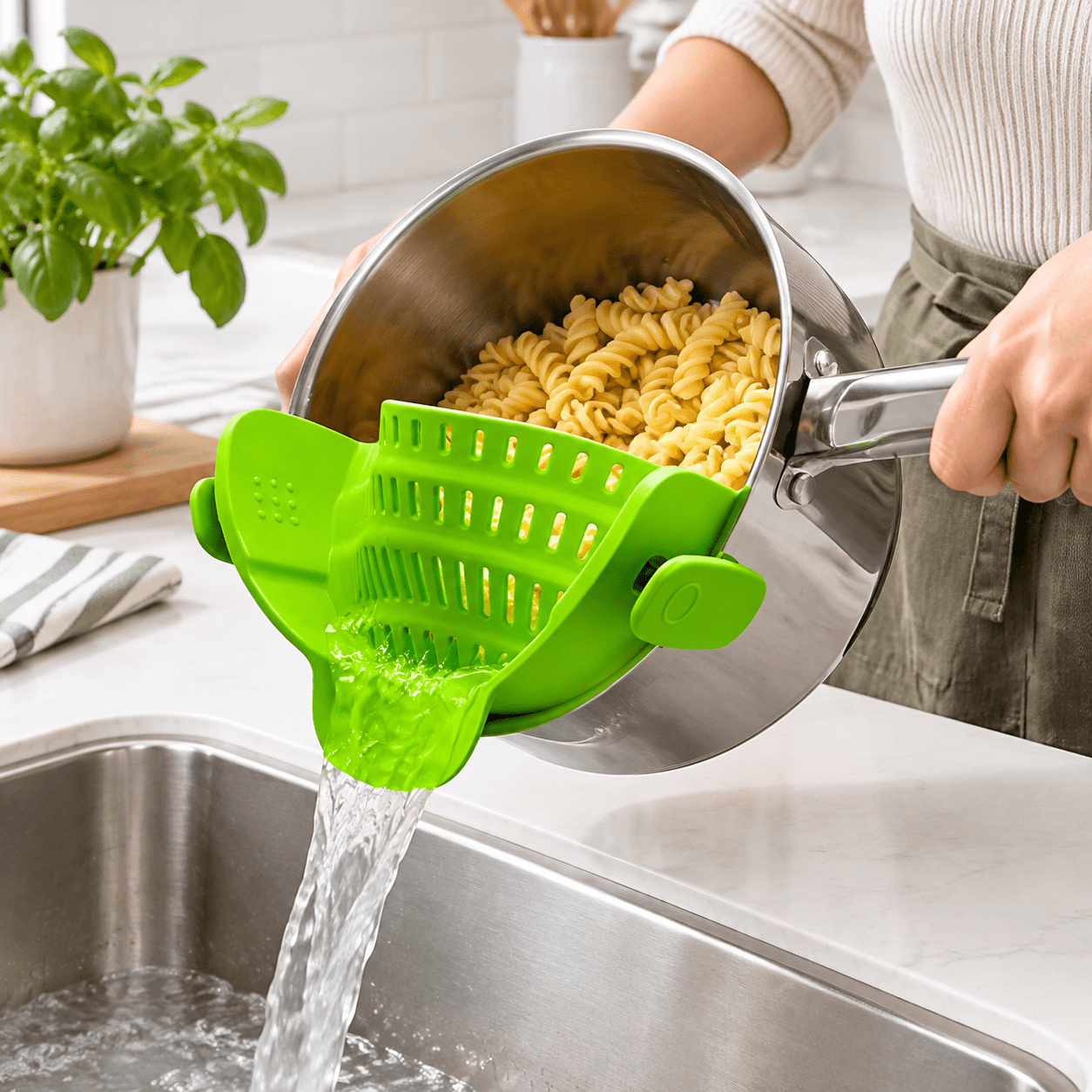 Lime Green 1 Snap On Silicone Strainer For Pots And Pans Collapsible ...