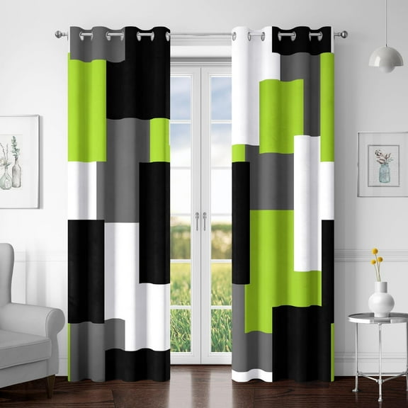 Lime Green 100% Blackout Curtains for Bedroom, Set Light Fresh Modern Abstract Geometric Black Out Curtains Insulated Room Darkening Window Drapes for Living Room 42"W x 84"L (Pack of 2)