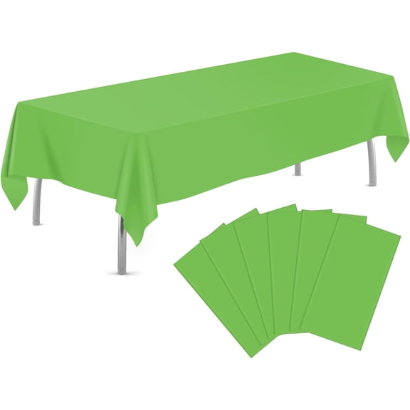 Lime Green 6 Pack Plastic Table Cloth 54" x 108", Disposable Tablecloths Rectangle Table Cover, Plastic Tablecloths for Parties