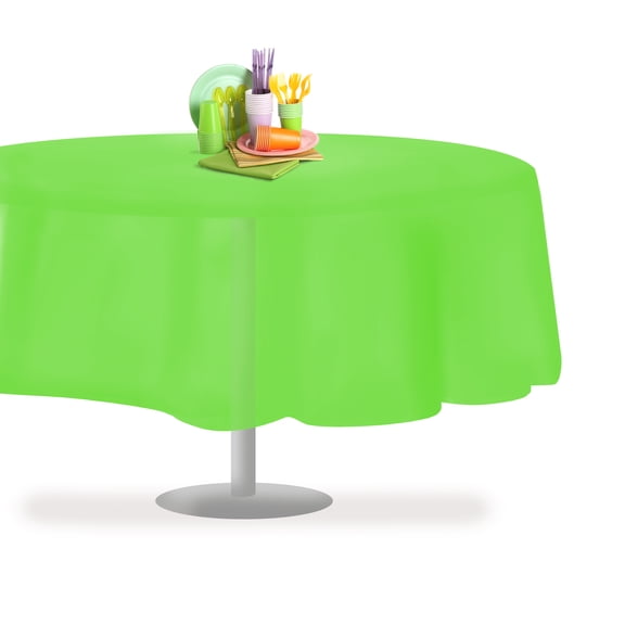 Lime Green 6 Pack Premium Disposable Plastic Tablecloth 84" Inch Round Table Cover By Grandipity