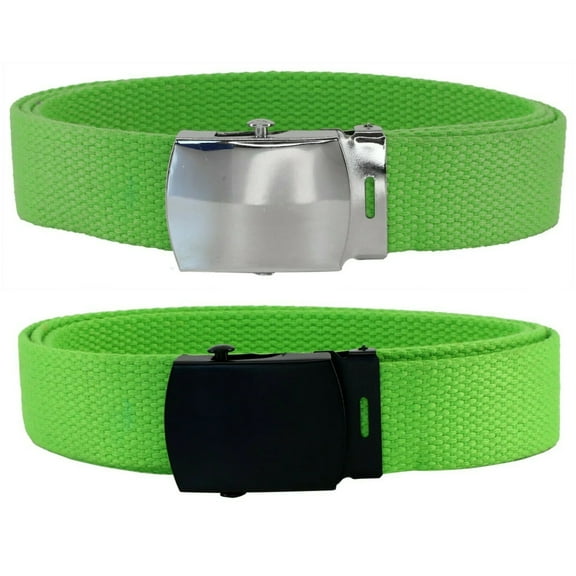 Lime Green Adjustable Canvas Military Web Belt With Metal Buckle 32 to 72