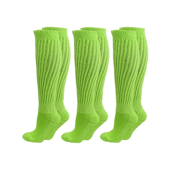 Lime Green All Cotton 3 Pack Extra Heavy Slouch Socks Made In USA