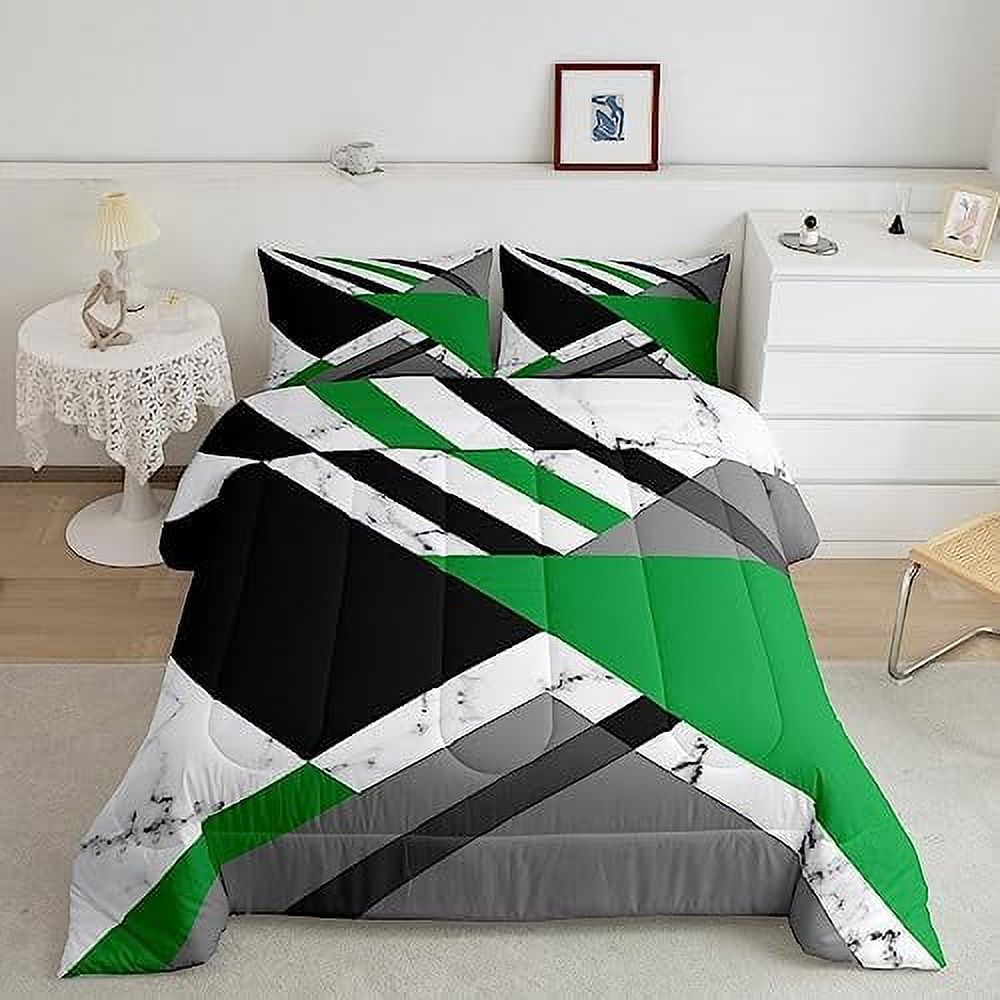 Lime Green And Grey Comforter Set Green Black White Geometric Bedding