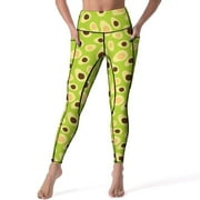 Lime Green Avocado Leggings Sexy Fruit Print Gym Yoga Pants Push Up Elastic Sports Tights Pockets Elegant Graphic Leggins