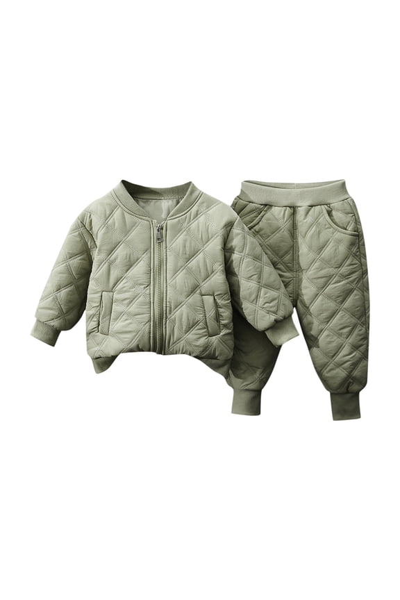 Lime Green Baby Children Boy Girl Track Gym Matching Casual Tops T Shirts Down Jackets Pants Coats Sets for Child Baseball Warm Thick Fall Winter Top Sets Fashion Regular Fit 1 Year