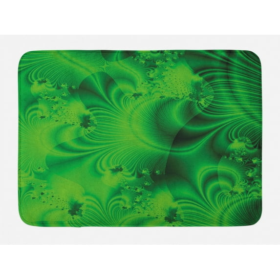 Lime Green Bath Mat, Vibrant Abstract Hazy Psychedelic Wavy Color Background Hippie Digital Artificial, Non-Slip Plush Mat Bathroom Kitchen Laundry Room Decor, 29.5 X 17.5 Inches, Emerald, Ambesonne