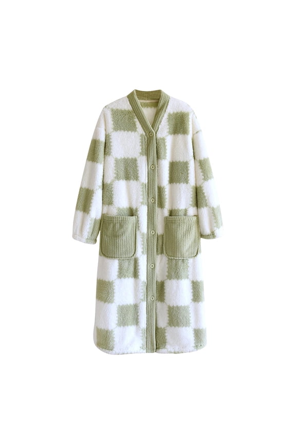 Lime Green Bath Robes for Juniors Fall Winter Long Sleeve Vneck Plaid Cardigan Bath Robes Robe Women Button 2026 Clothing Fashion Y2K M