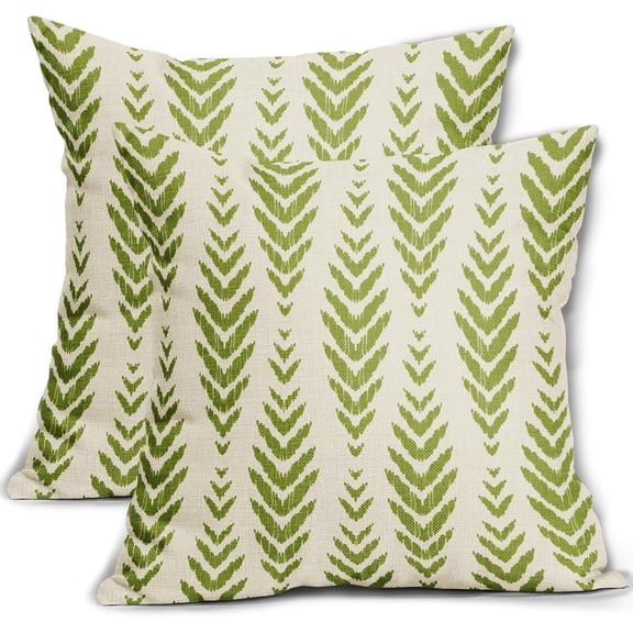 Lime Green Boho Pillow Covers 18x18 Set of 2 Bohemian Ethnic Geometric Herringbone Print Decorative Throw Pillows Outdoor Pillowcase Square Farmhouse Cushion Case Decor for Couch Sofa Bed