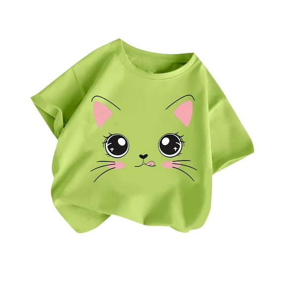 Lime Green Children Boy Girl Thin Cute Shirt T Shirts Cat Graphic Tops Tee for Kid Short 1/2 Sleeve Crew Neck Brunch Fall Summer Tee Shirt 2026 Clothes Fashion Y2K 8 Years