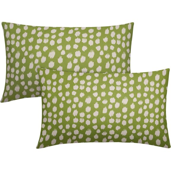 Lime Green Cream Dots Lumbar Pillow Covers 12x20 Set of 2 Boho Design Polka Dot Print Throw Pillows Modern Outdoor Decorative Pillowcase Rectangle Linen Cushion Cases Decor for Sofa Couch Bed